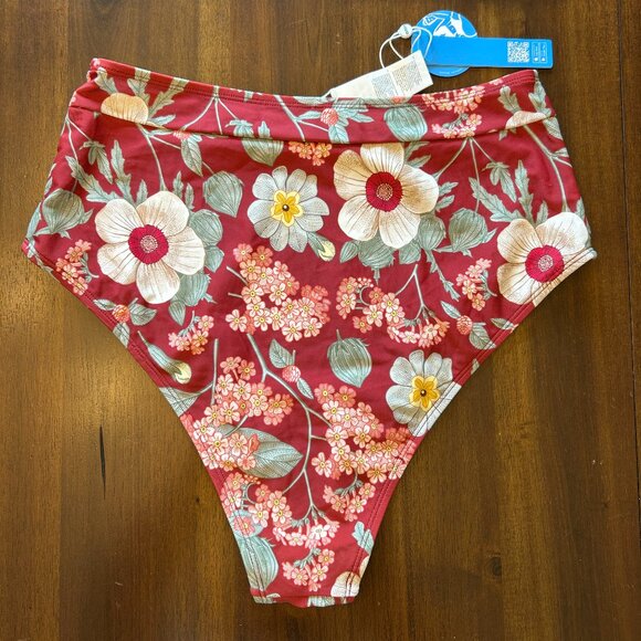 NWT Cupshe High-Waist Bikini Bottom Red Floral Size Large - Picture 2 of 8